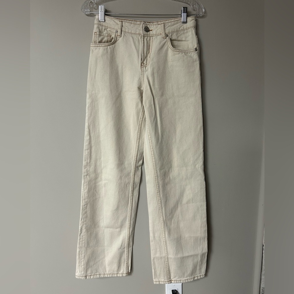 H&M Beige Straight Leg Carpenter Jeans